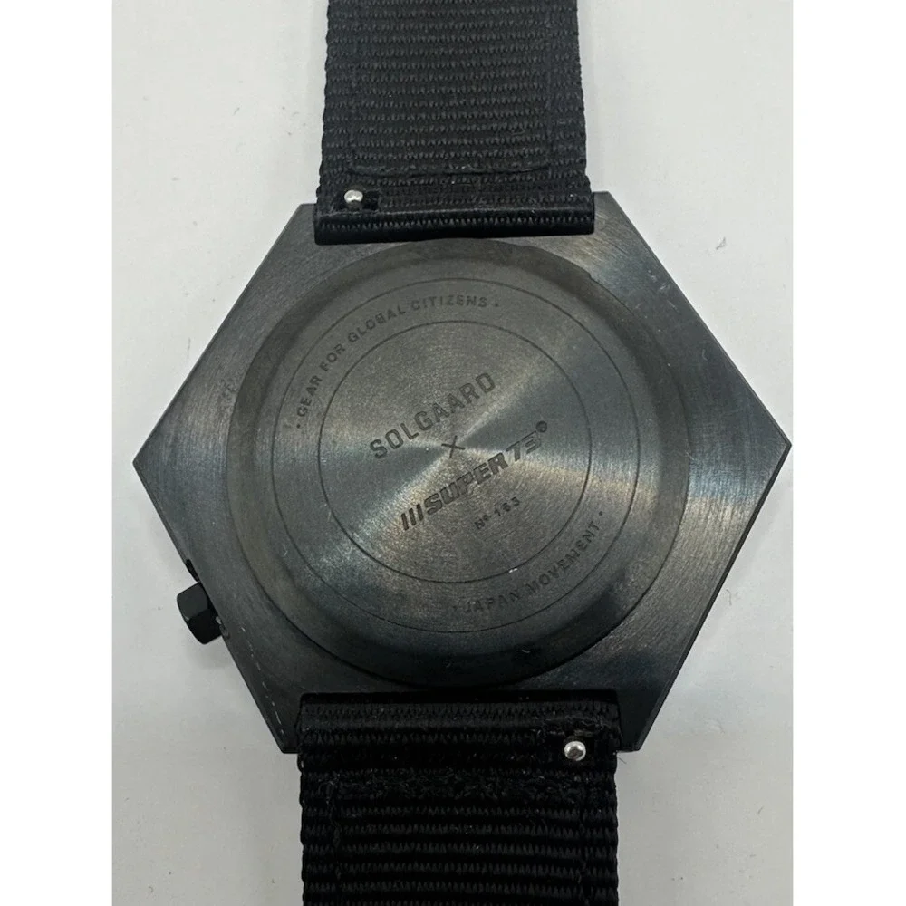 SOLGAARD x SUPER 73 Hex Watch #163 Black Dial Nylon Band‎ New Battery